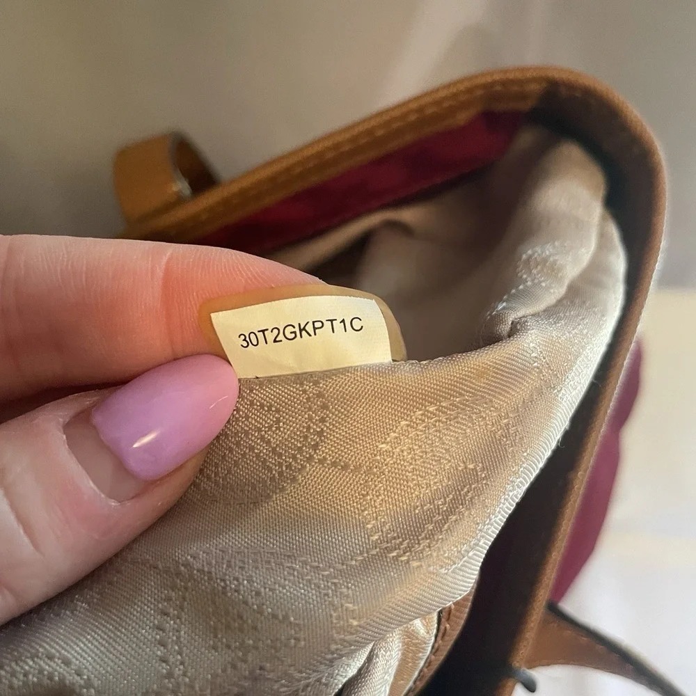 Michael Kors Kempton Nylon Satchel Tote Purse Shoulder Bag in Maroon & Brown - Picture 10 of 16